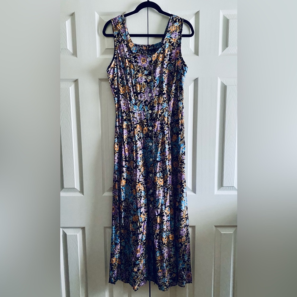 JBS FLORAL PRINT BUTTON DOWN SLEEVELESS MAXI DRESS BOHO Multicolored 14